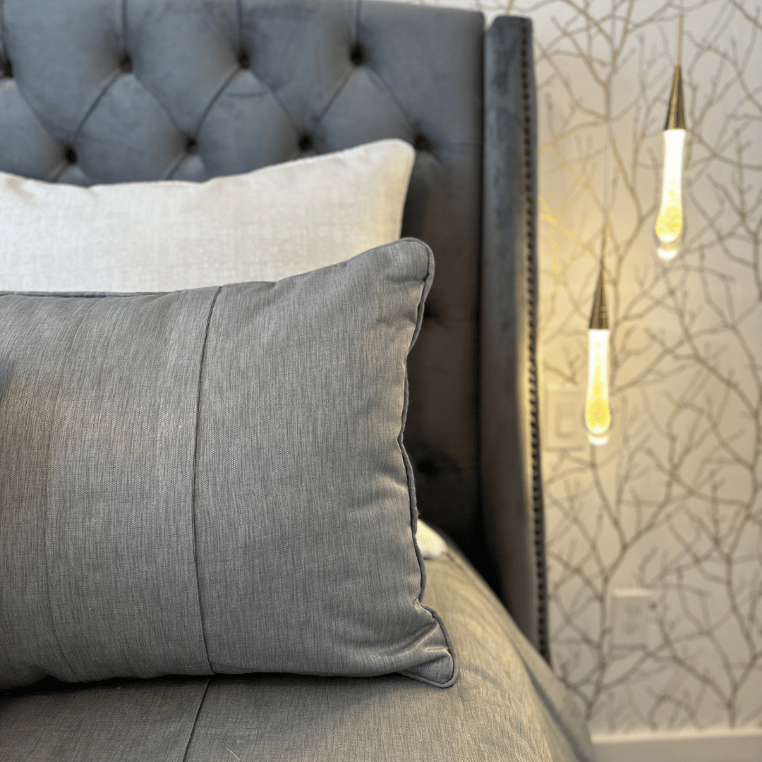 Maza Decor Modena Bedding Artisan Crafted Conjunto de cama de luxo cinza e branco