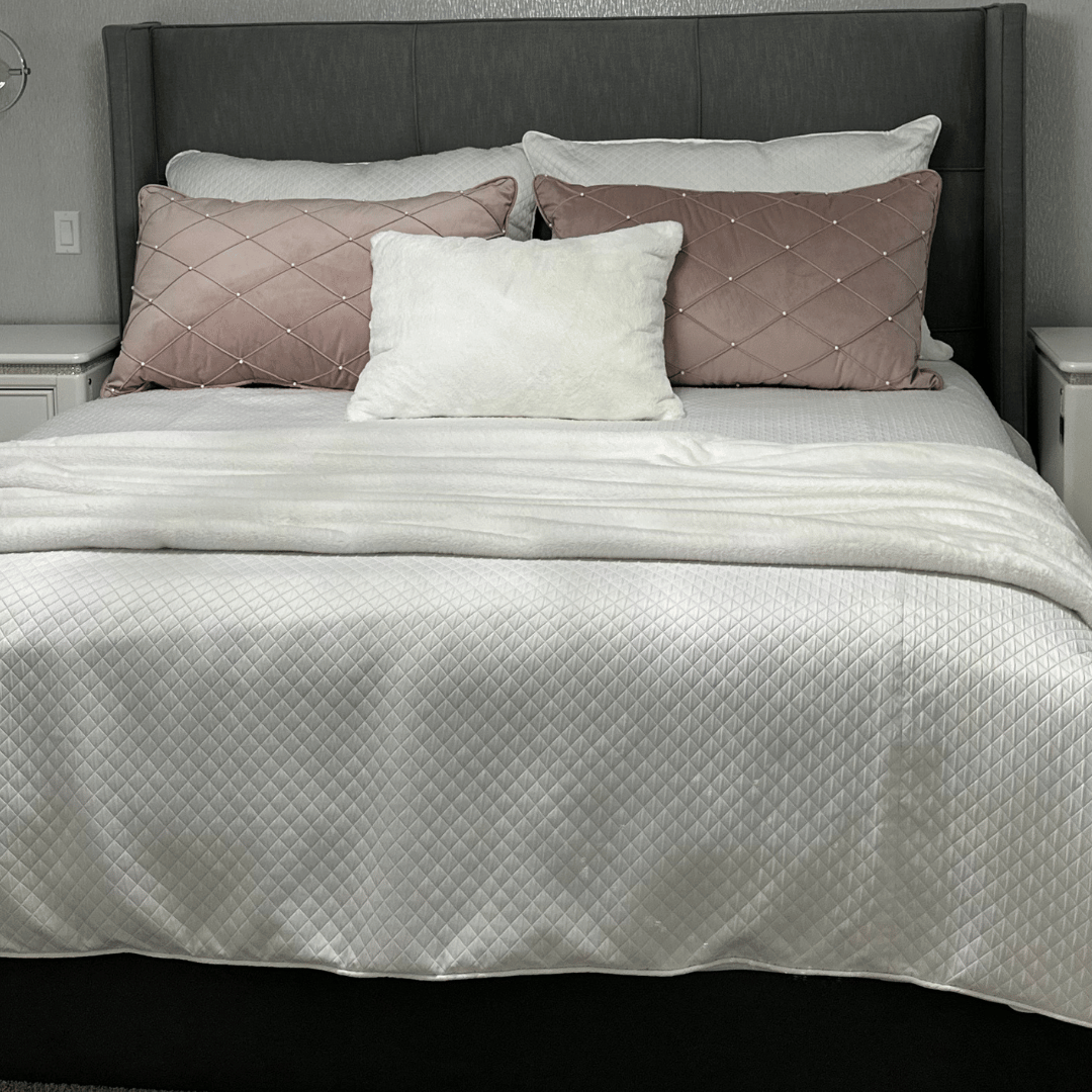 Maza Decor Roma Bedding Artisan Crafted White and Beige Bedding Set - Elegance