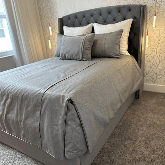 Maza Decor Modena Bedding Artisan Crafted Gray and White Luxury  Bedding Set